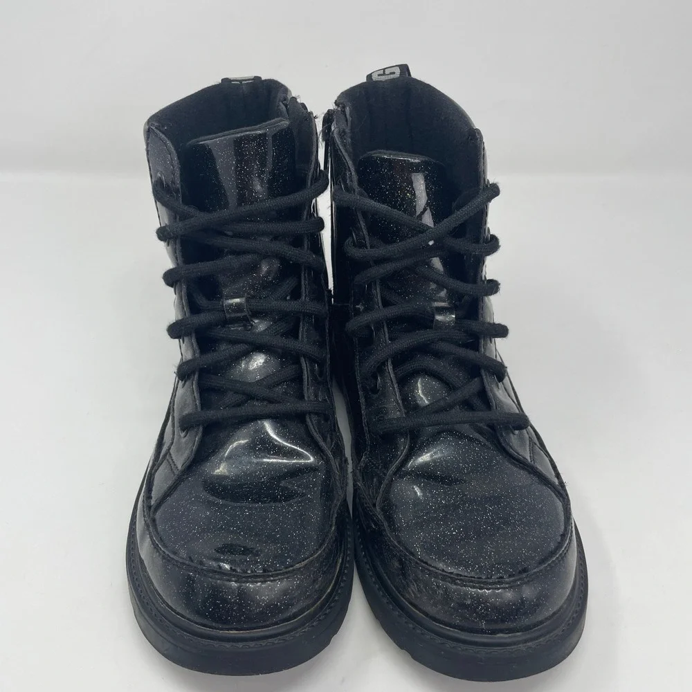 UGG Robley Glitter Boot Black Lace Up Zip Winter Kids 4‎ Youth Patent Leather